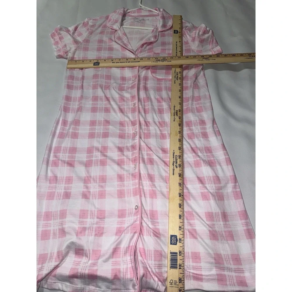 Draper James‎ Pajama shirt  Womens M Pink White Plaid Stretch